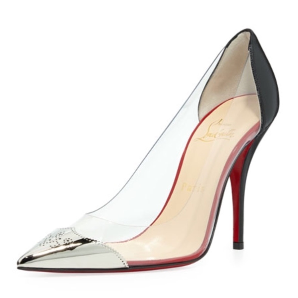 Christian louboutin steel toe clear pump